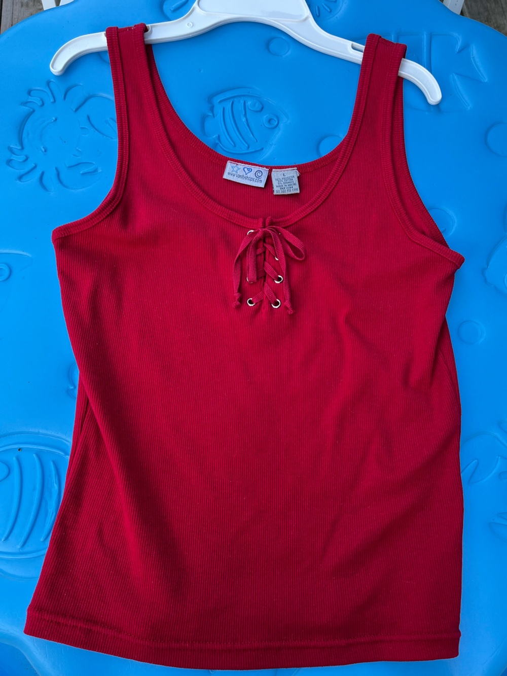 Red crop tank top with lace up detail